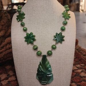 Carved Handcrafted Jade Tribal Style Pendant Face with Star Clusters